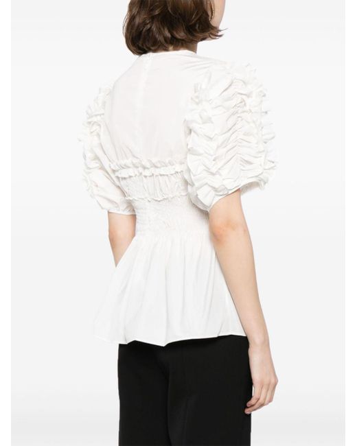 CECILIE BAHNSEN White Ruffled Flared Blouse