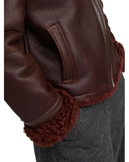 Yves Salomon Brown Shearling-Collared Zip-Front Jacket