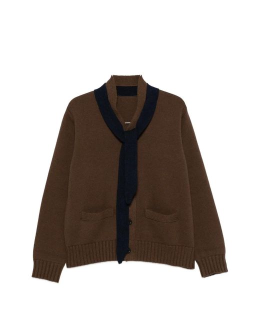 Sacai Brown Scarf-Detail Buttoned Cardigan for men