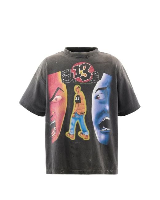 SAINT Mxxxxxx Gray X Santastic! X Geeks Rule Graphic-Print Distressed T-Shirt for men