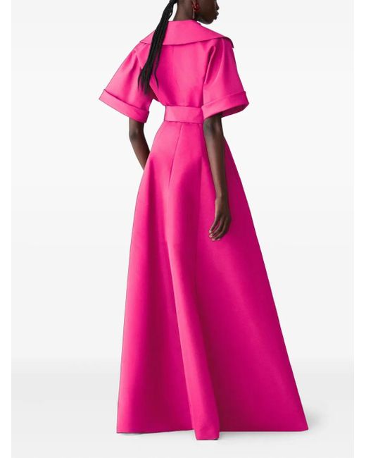 Carolina Herrera Pink Short-Sleeve Belted Maxi Dress