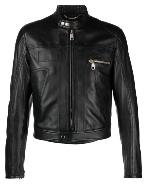 Dolce & Gabbana Black Zip-up Leather Biker Jacket for men