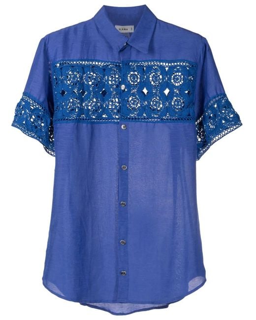 Amir Slama Blue Crochet-Panel Short-Sleeved Shirt for men