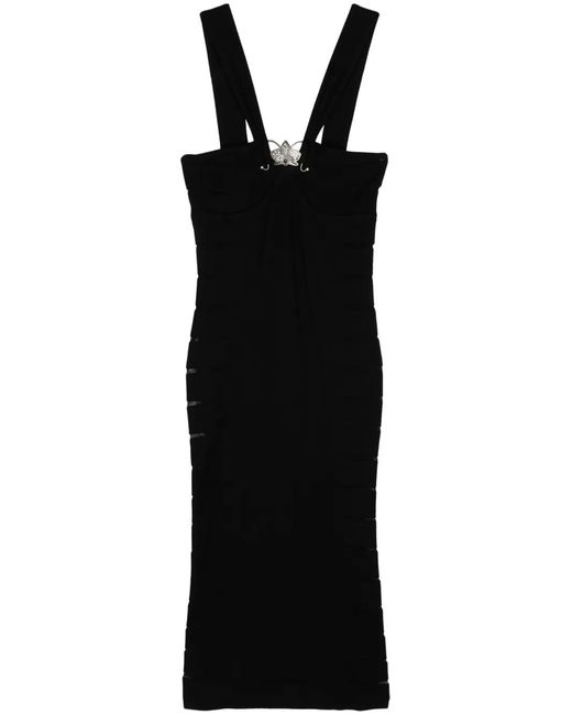 Genny Black Sheer-Slits Knitted Midi Dress