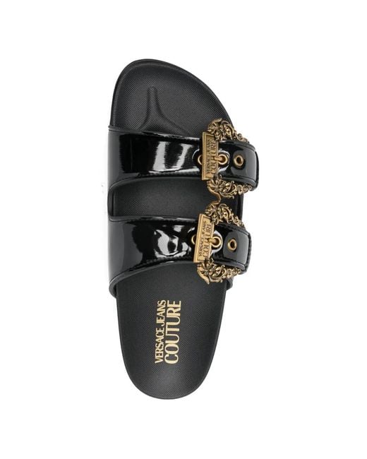Versace Jeans Couture Black Buckled Platform Sandals