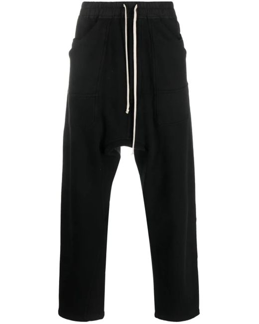 Rick Owens Black Drawstring-Waistband Drop-Crotch Trousers for men