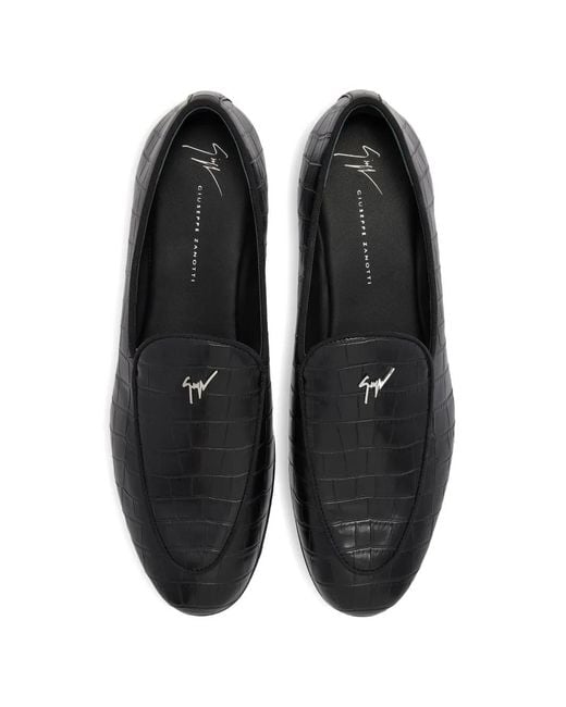 Giuseppe Zanotti Black Crocodile Metal Logo Loafers for men