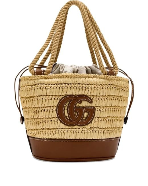 Gucci Kleine Geweven Bucket-Tas Met Gg-Logo in het Metallic