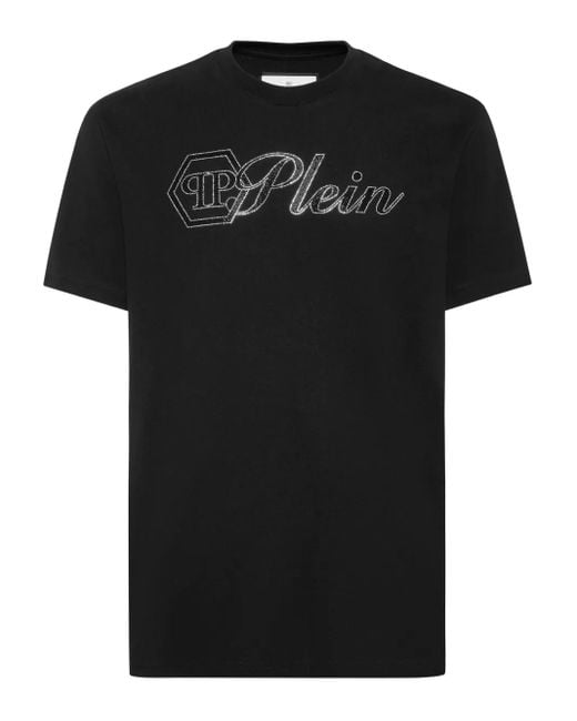 Philipp Plein Black Logo Stones-Embellished T-Shirt for men