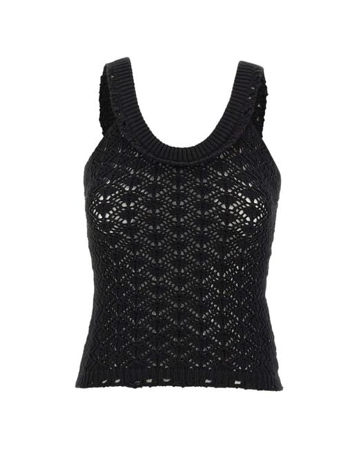 Blumarine Black Crochet Openwork Top