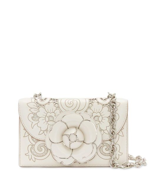 Oscar de la Renta White Tro Floral-appliqué Shoulder Bag
