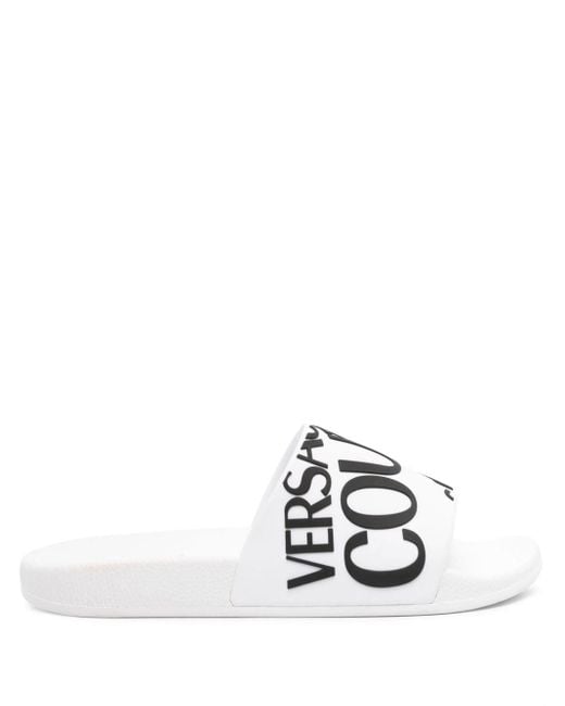 Versace White Shelly Logo-embossed Slides