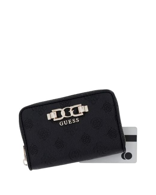 Guess Black Anise Logo-Embossed Zip-Around Wallet
