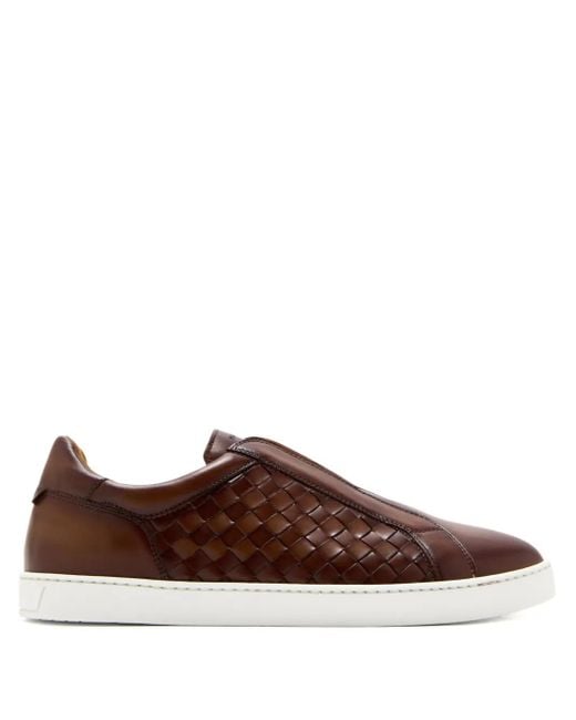 Magnanni Shoes Brown Woven Leather Slip-On Sneakers for men