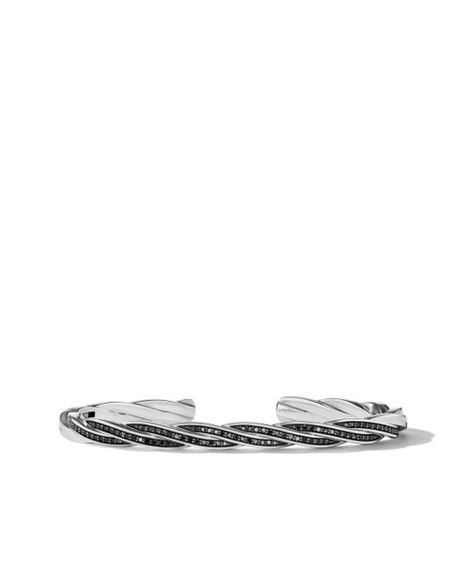 Curb Chain Bracelet in Sterling Silver with Black Diamonds, 11.5mm