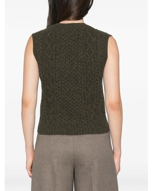 Bompard Green Cable-Knit Sleeveless Vest