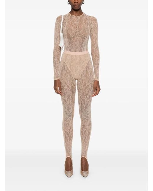 Wardrobe NYC Natural Lace Long-Sleeves Bodysuit