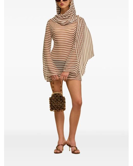 Cult Gaia Natural Beaux Striped Cowl-Neck Dress