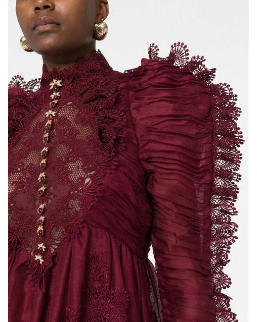 Zimmermann Red Kaleidoscope Doily-Ruffle Mini Dress