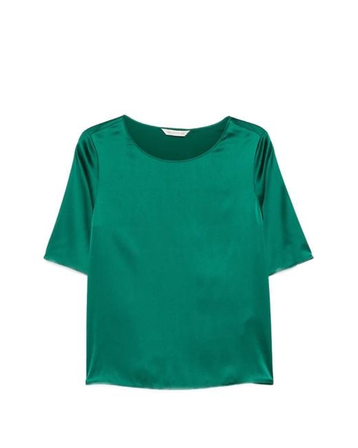 Max Mara Green Lasti Satin-Finish Short-Sleeve Blouse