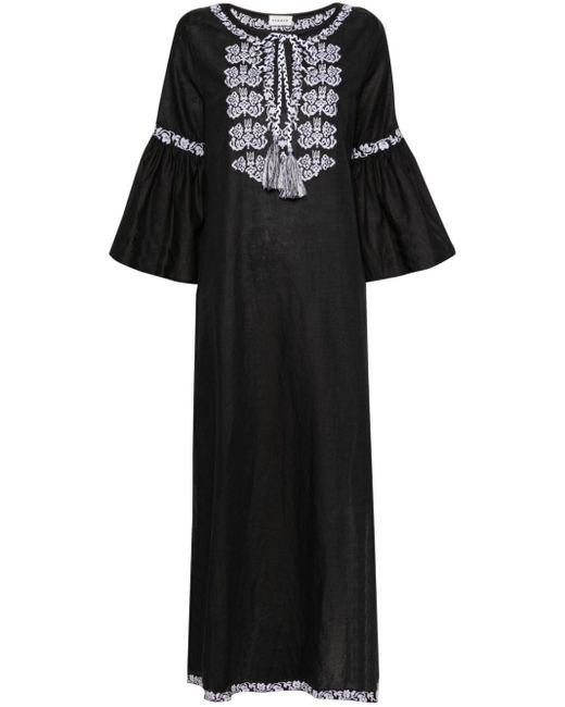 P.A.R.O.S.H. Black Ciclone Floral-embroidered Maxi Dress
