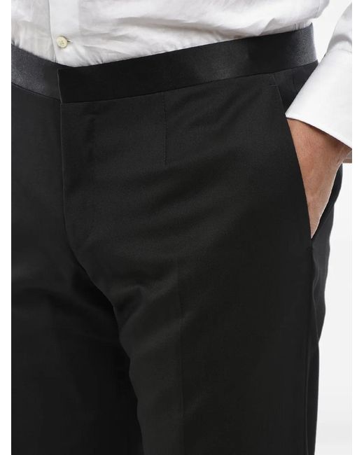 Corneliani Black Satin-Detail Virgin Wool Trousers for men