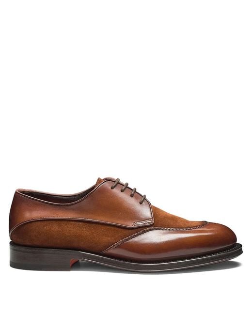 Santoni Brown Suede-Panelled Derby Shoes for men