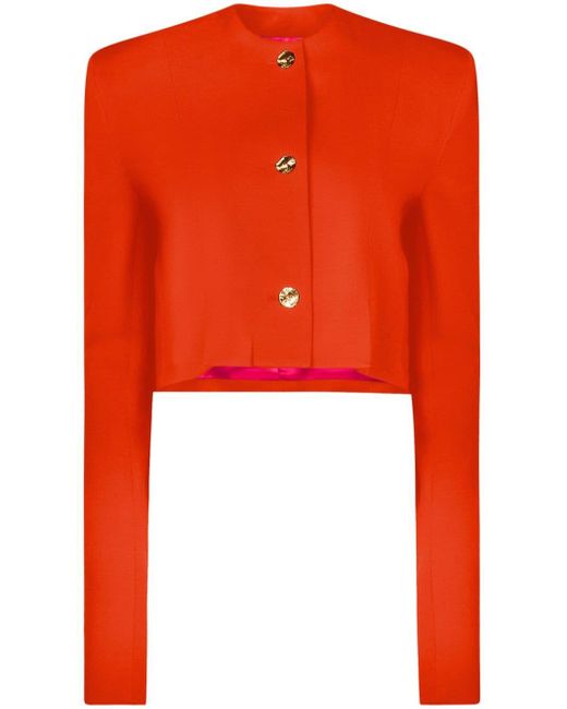 Nina Ricci Orange Collarless Cropped Wool Jacket