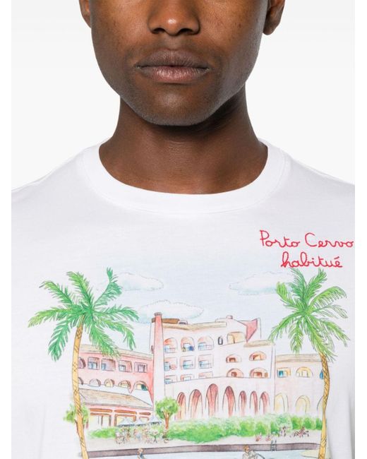 Mc2 Saint Barth White Porto Cervo-print Cotton T-shirt for men