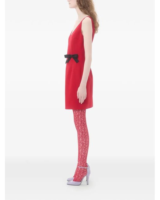 Valentino Garavani Red Bow V-Neck Mini Dress