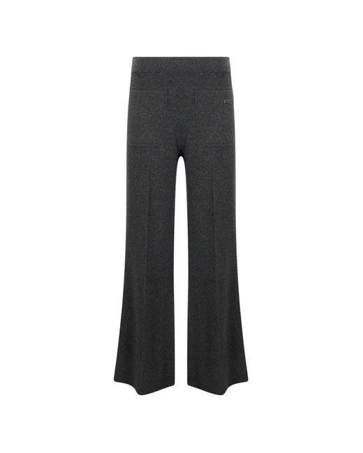Victoria Beckham Black Alina Logo-Plaque Wide-Leg Trousers