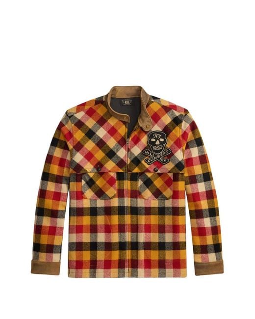RRL Orange Surchemise En Laine À Carreaux Et Écusson Chat for men