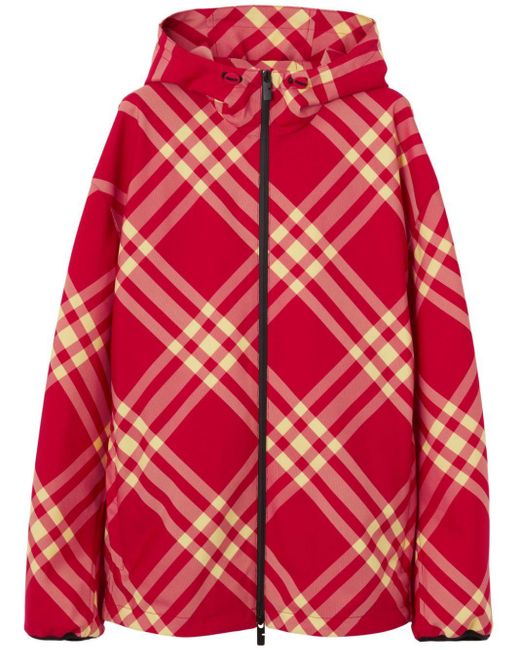 Burberry Red Hooded Check Jacket for men