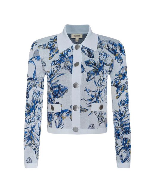 L'Agence Blue Osiris Jacquard-Knit Cardigan