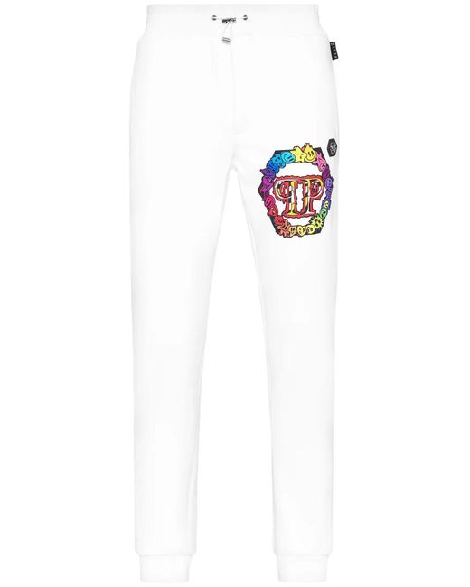 Philipp Plein White Logo-Print Track Pants for men