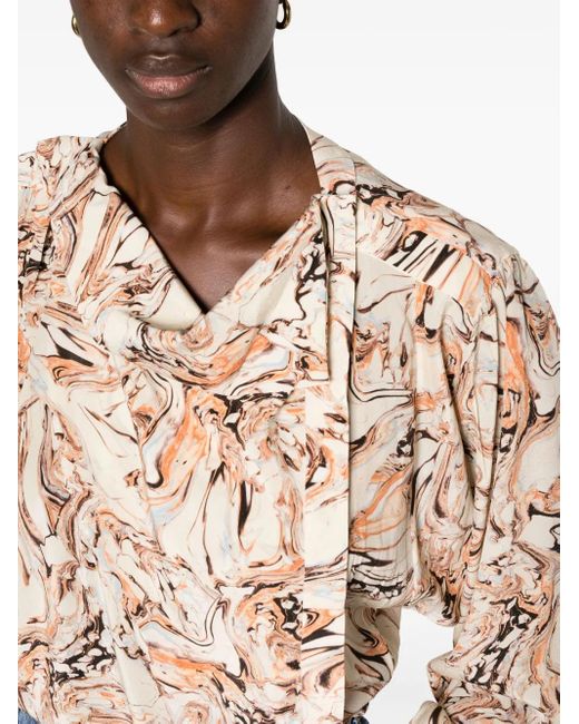 Isabel Marant Natural Tiphaine Marble-Print Silk Blouse