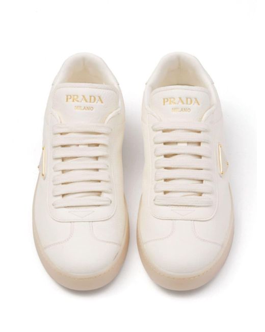 Prada White Logo-plaque Leather Sneakers