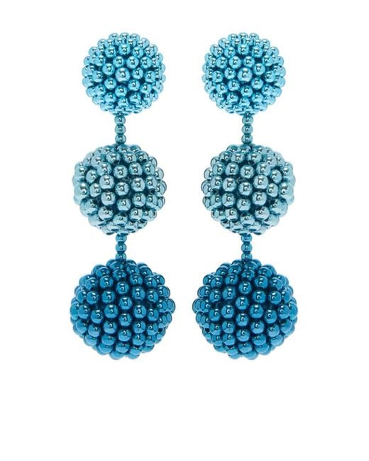 Oscar de la Renta Blue Beaded Sphere Clip-on Earrings