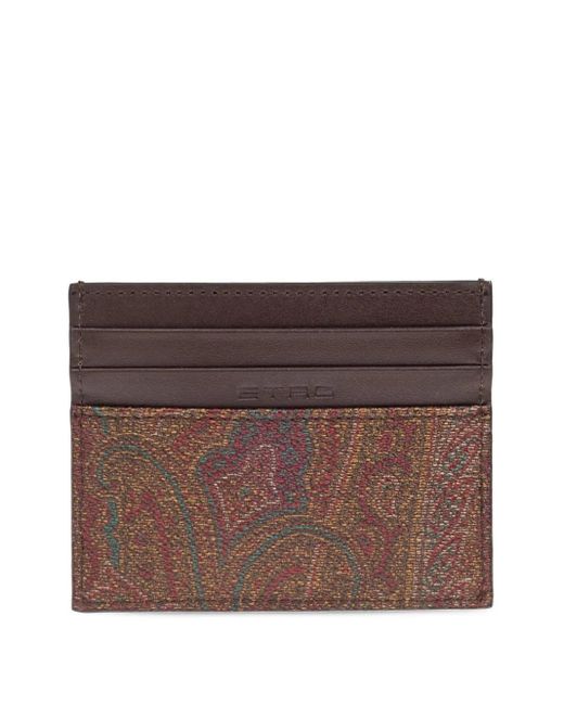 Etro Brown Arnica And Leather Card Holder With Coin