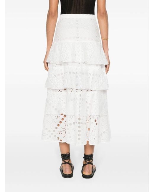 Jupe midi en coton à broderies anglaises en blanc – Self Portrait Jupe midi en coton à broderies anglaises en blanc – Self Portrait