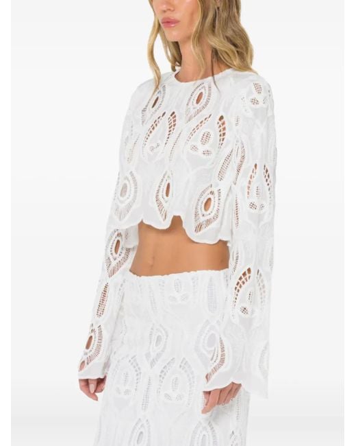 JBQ White Embroidered Crop Top