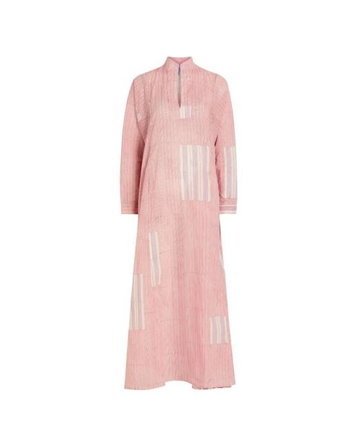 Thierry Colson Pink Parvati Kaftan Striped Patchwork Long Dress
