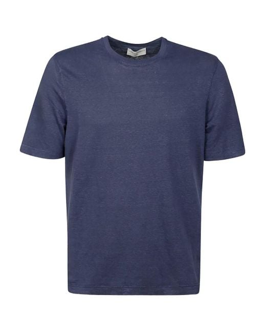 FILIPPO DE LAURENTIIS Blue Linen Short-Sleeve T-Shirt for men