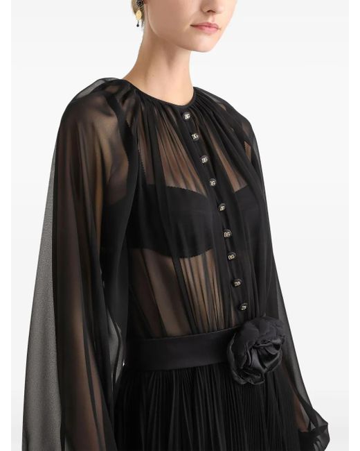 Dolce & Gabbana Black Midi Floral-Appliqué Dress