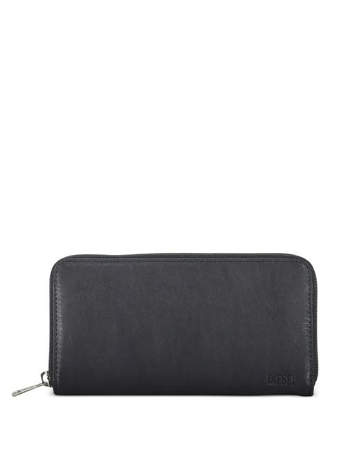 DIESEL Gray Zip Leather Wallet for men