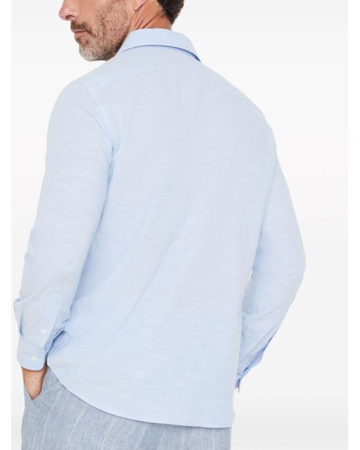 Brunello Cucinelli Blue Slub-texture Cotton Shirt for men