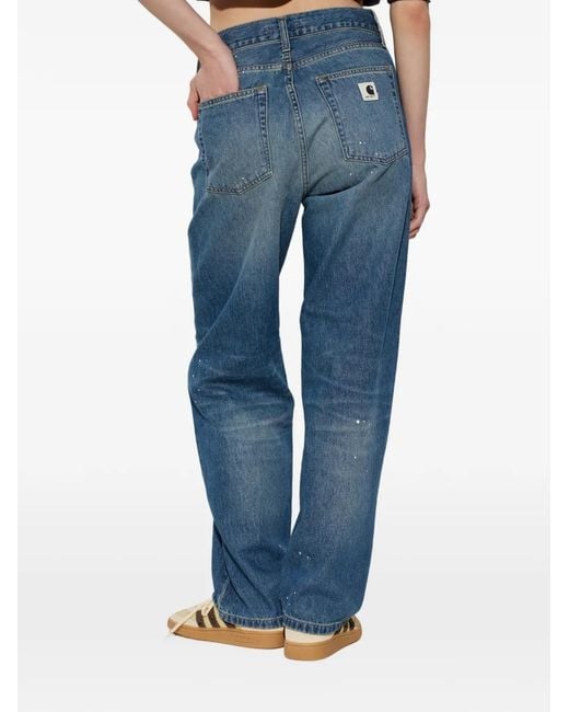 Carhartt Blue Arin Paint-Splatter Straight-Leg Jeans