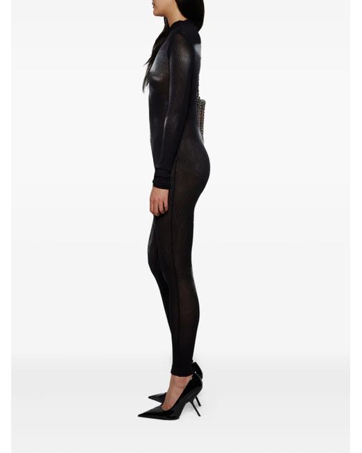 Jean Paul Gaultier Asymmetric-collar Mesh Jumpsuit Black