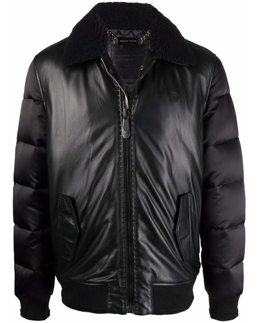 Philipp Plein Black Padded-Leather Bomber Jacket for men