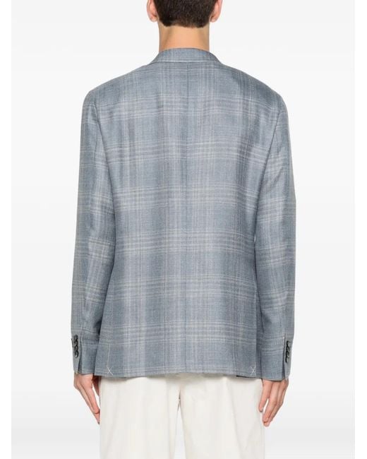 Canali Blue Checked Two-Button Blazer for men